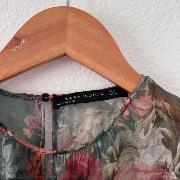 Zara Rare Viral Floral Sheer Midi Dress Sz M - Picture 8 of 11